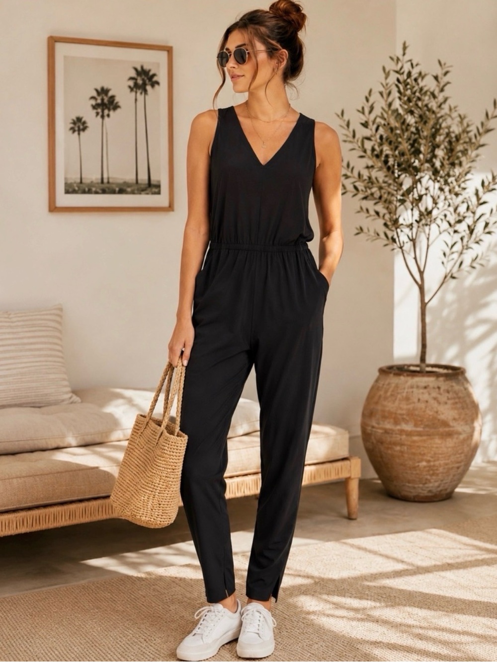 Athleta Brooklyn Jumpsuit Black Sleeveless Travel Pants Size 4
